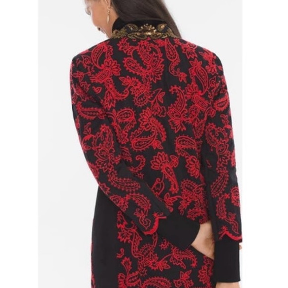 Chico's 2 Floral Paisley Embroidered Jacket Red & Black Embellished Jacket - Picture 4 of 9